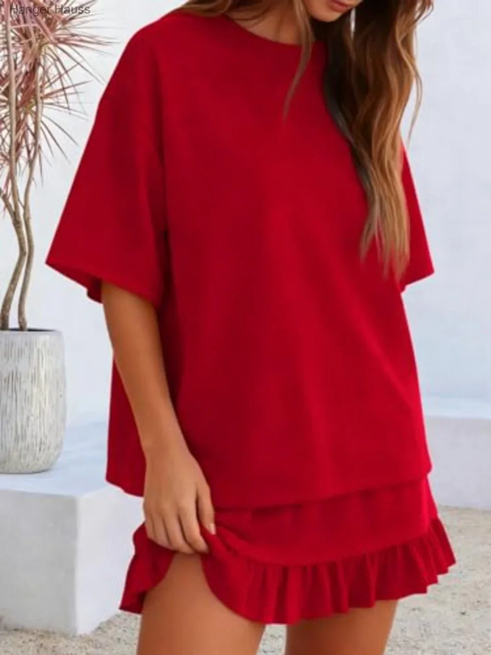 2 Piece Skirt Set Women Summer Vacation Lounge Set Crewneck Top Mini Skirt